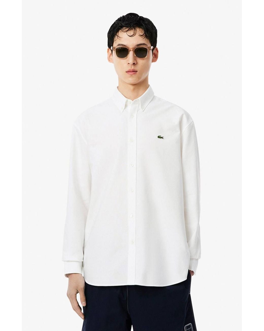 Lacoste White Long Sleeve Oxford Shirt for men
