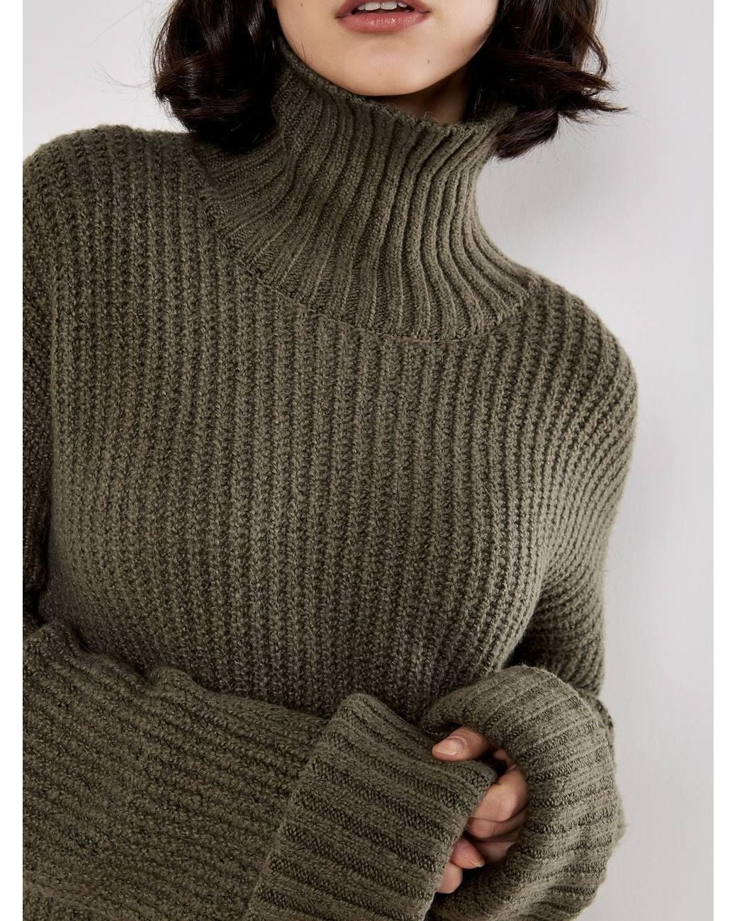 Apricot Green Boucle Knit Fisherman Jumper Mini Dress