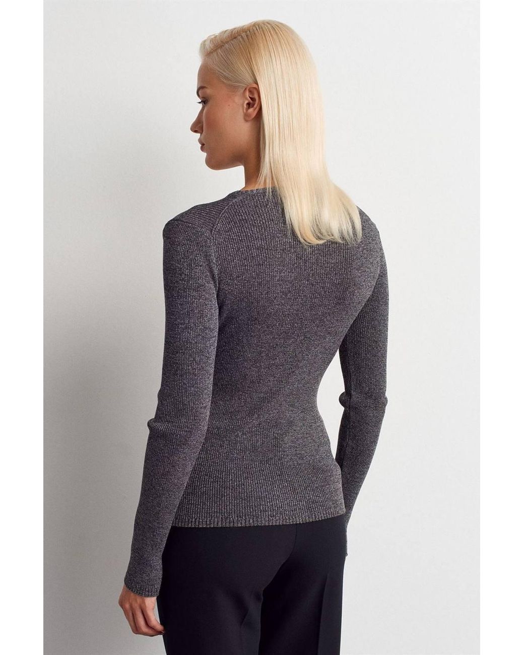 Dilvin Blue Slim Fit V-Neck Ribbed Sweater