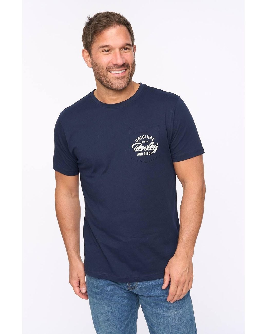 Bewley & Ritch Blue Milestan 100% Cotton Crew Neck Short Sleeve T-Shirt for men