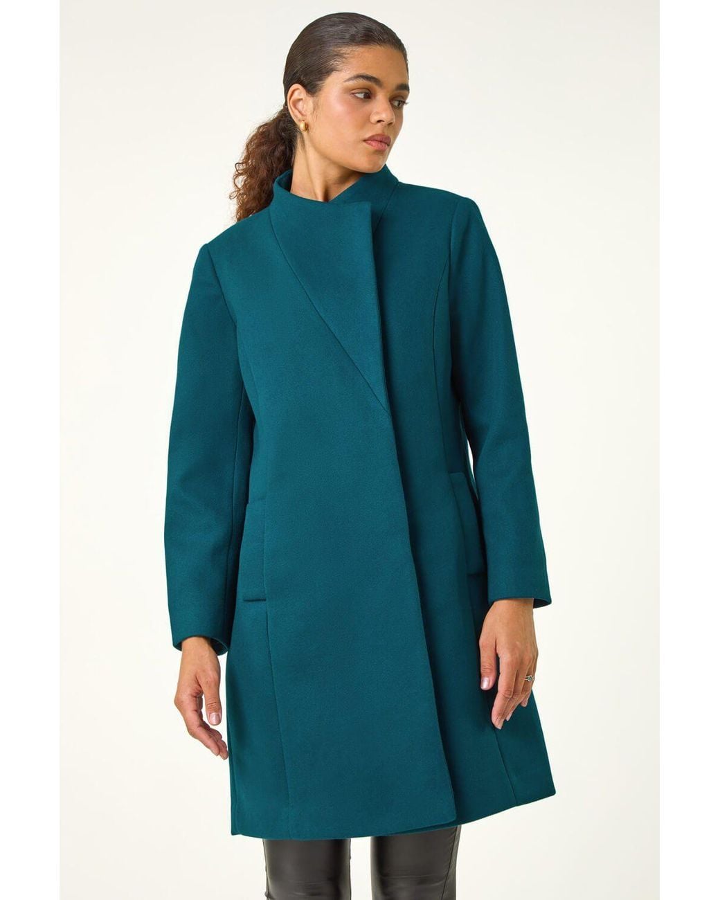 Roman Blue Tailored Funnel Neck Pocket Detail Coat