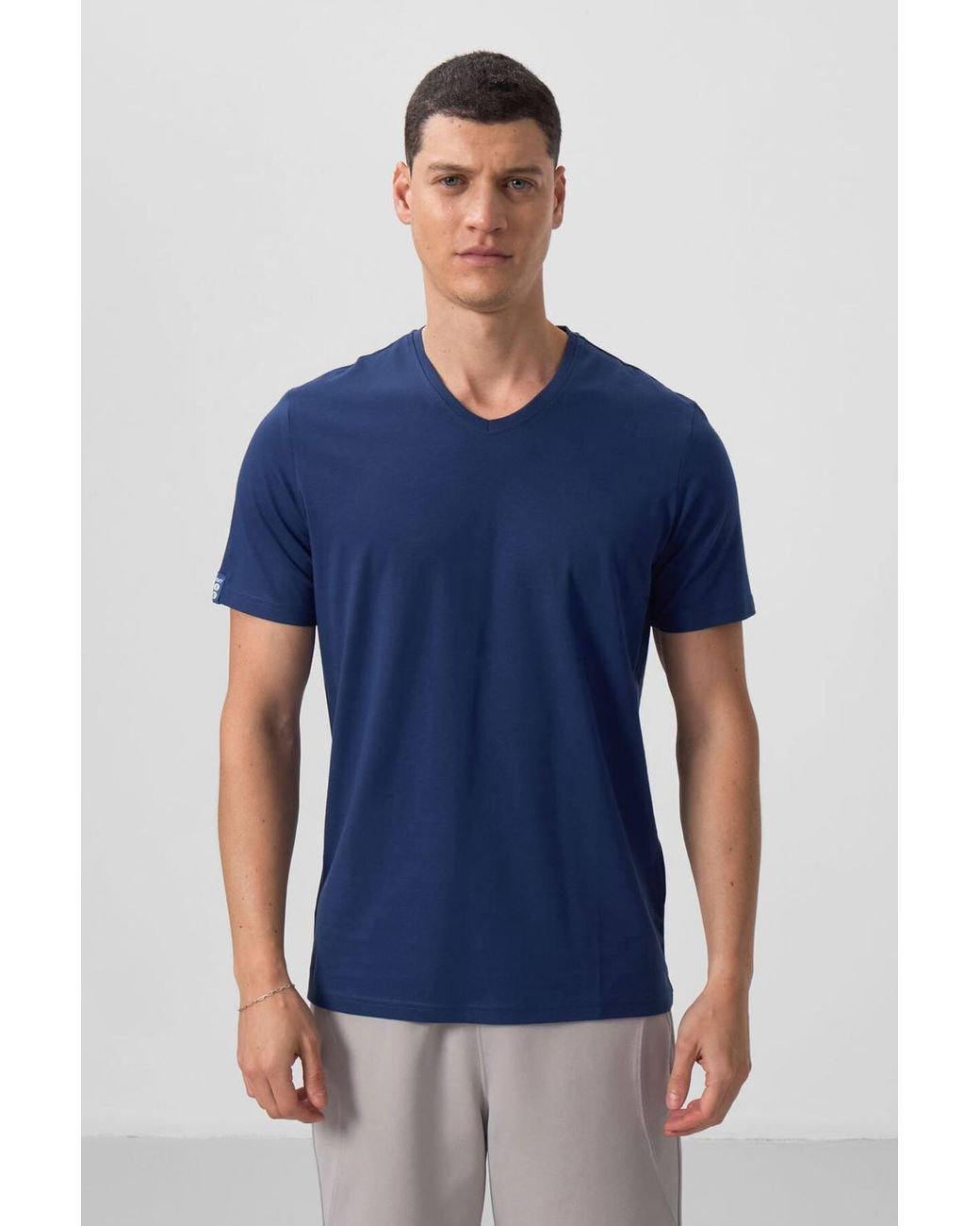 TOMMY LIFE Blue V-Neck Short Sleeve T-Shirt for men