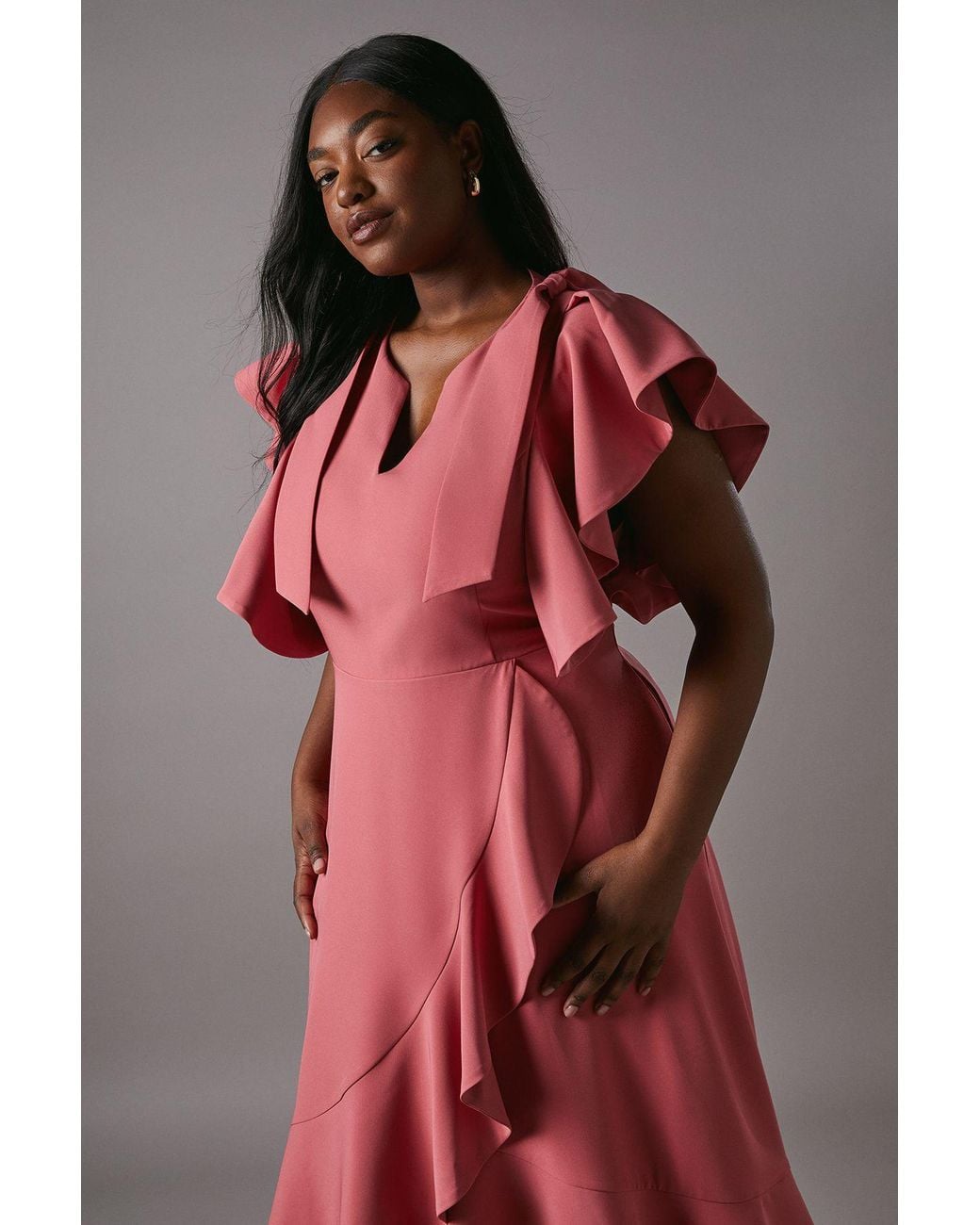 Coast Pink Plus Crepe Ruffle Wrap Midi Dress
