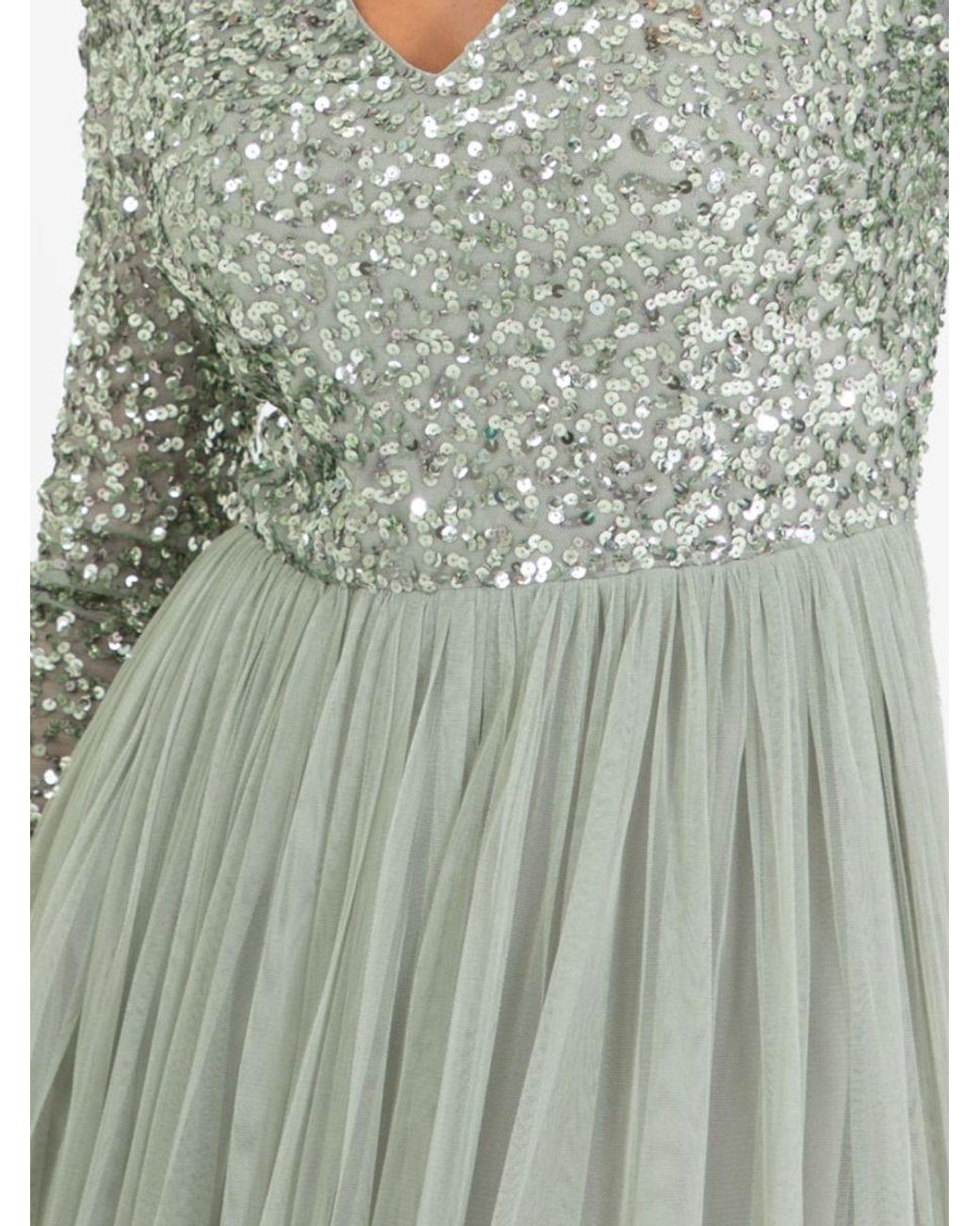 Maya Deluxe White V Neck Embellished Long Sleeve Maxi Dress