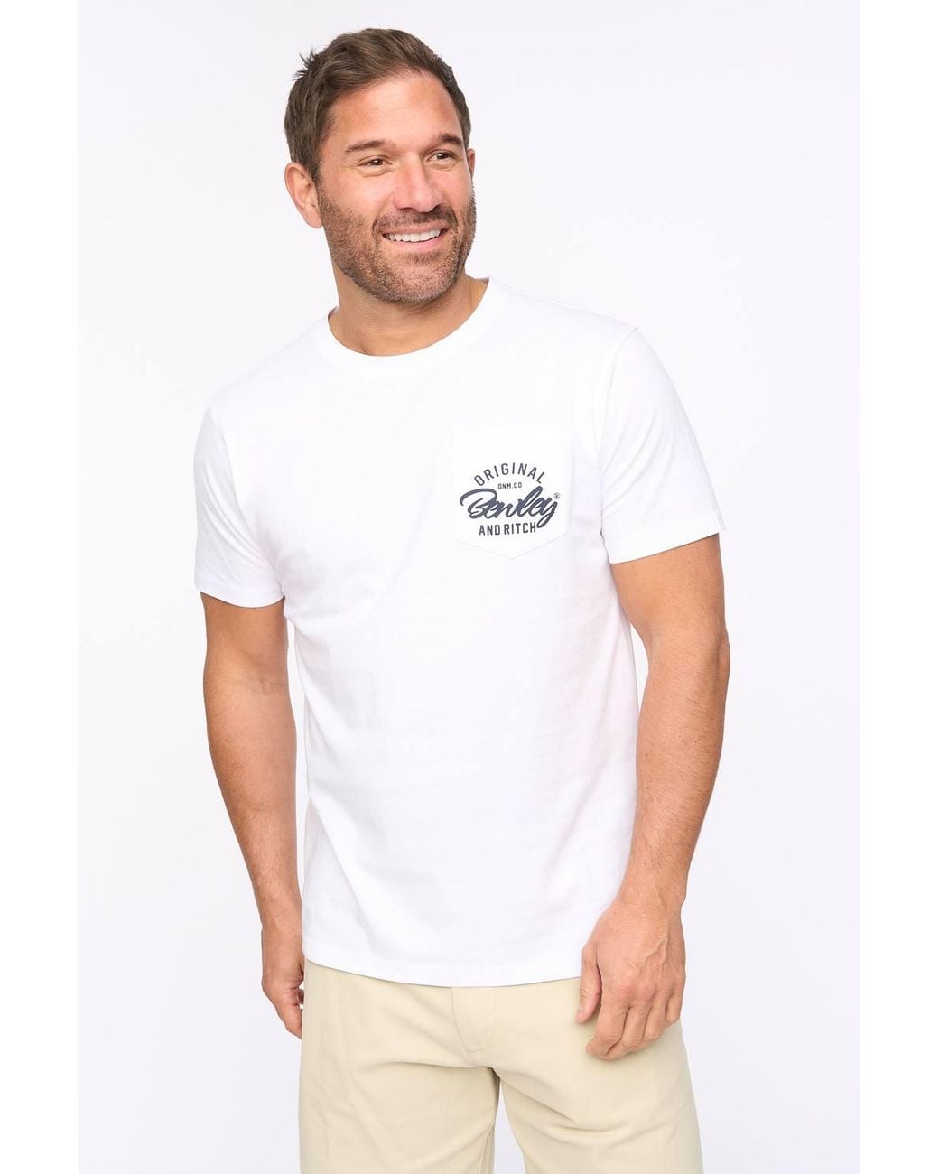 Bewley & Ritch White Milestan 100% Cotton Crew Neck Short Sleeve T-Shirt for men