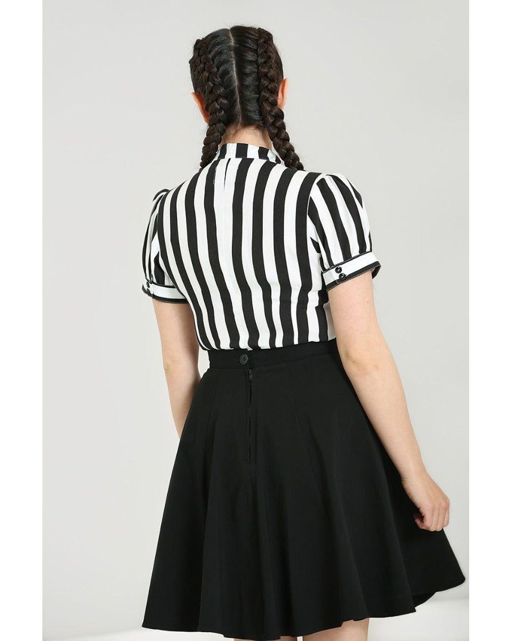 Hell Bunny Black Juno Striped Semi Fitted Blouse