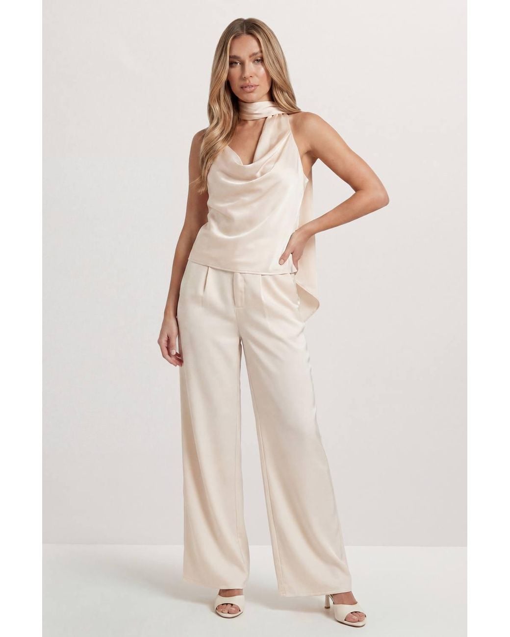 MissPap Natural Premium Satin Scarf Detail Top