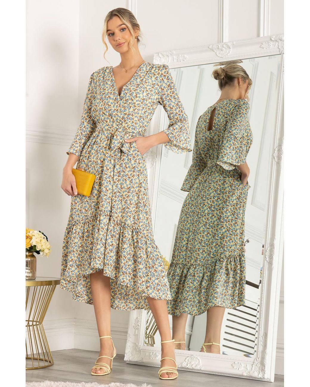 Jolie Moi Yellow Geelan Tiered Hem Maxi Dress