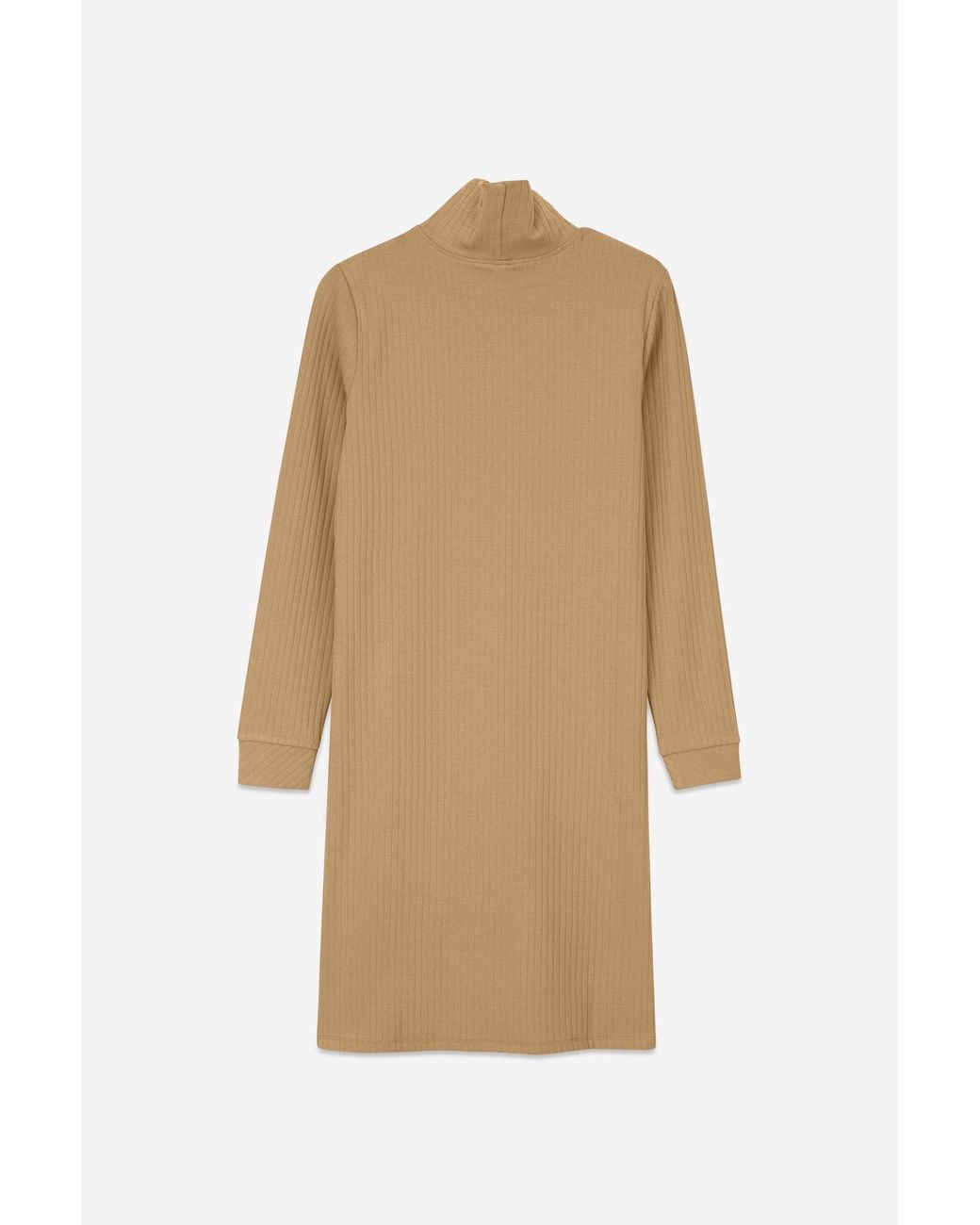 Enorsia Natural Ribbed Roll Neck Long Sleeve Mini Dress