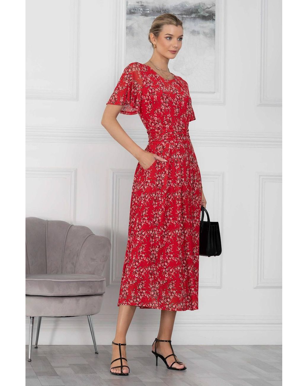 Jolie Moi Red Julita Print Mesh Maxi Dress
