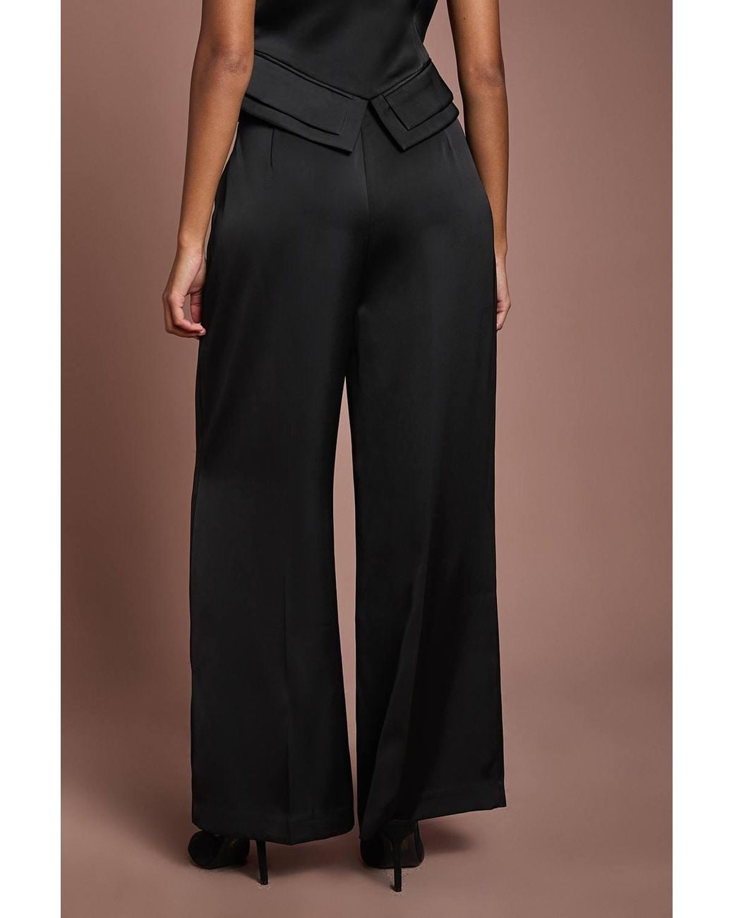 Coast Brown Petite Muse Satin Wide Leg Tailored Trouser