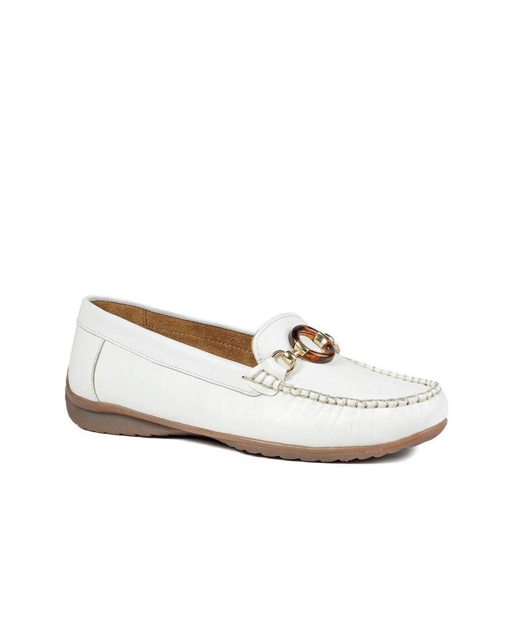 Pavers White Leather Slip On Moccasin Shoe