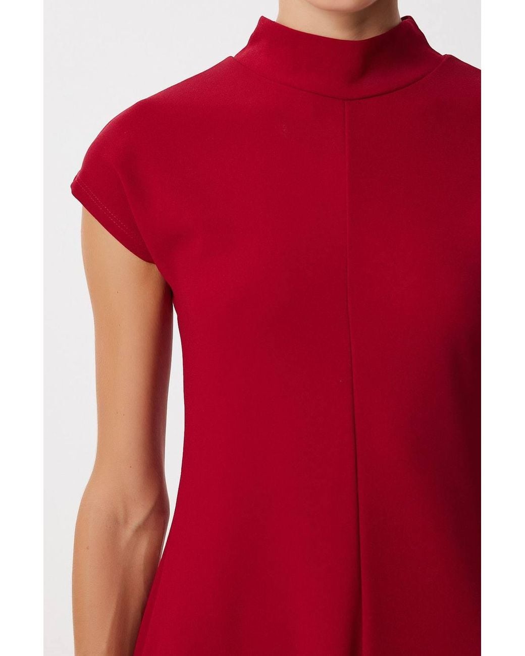 Happiness İstanbul Red A-Line Midi Dress With Half Turtleneck