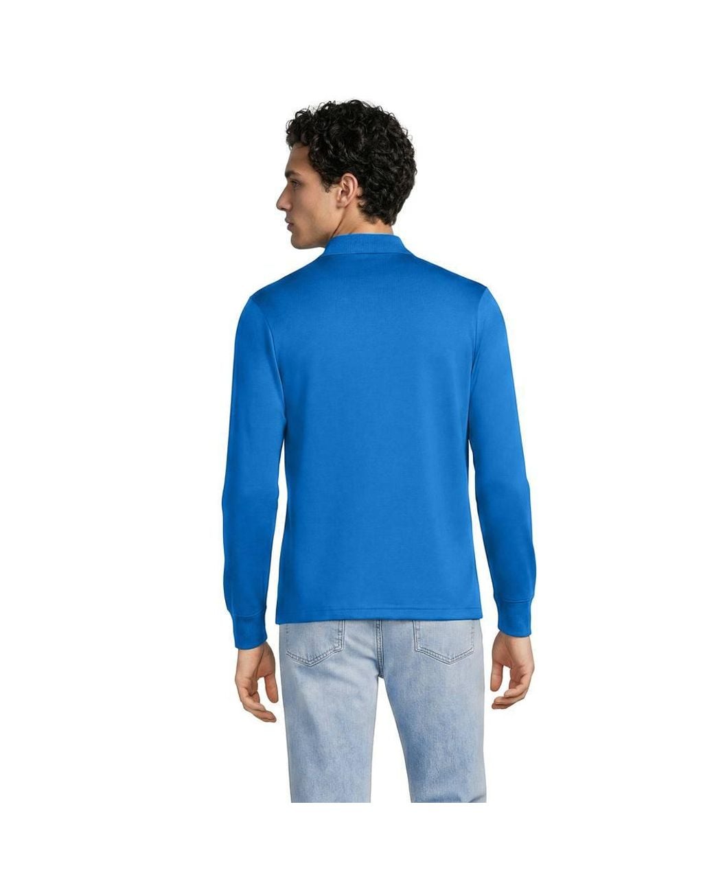 Lands' End Blue Long Sleeve Supima Polo Shirt, Traditional Fit for men