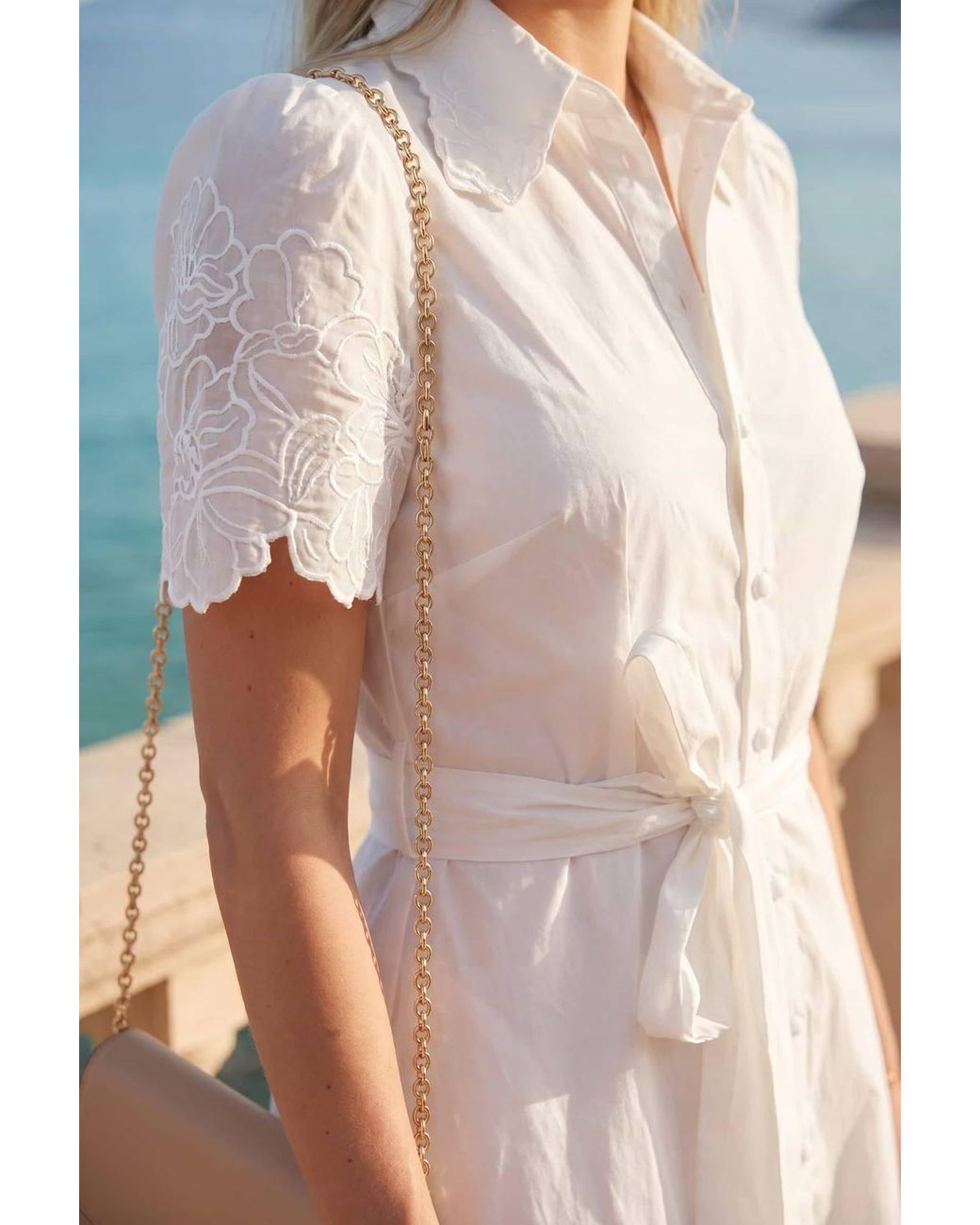 Style Cheat Blue Laser Cut Shirt Dress