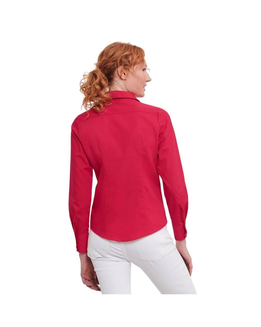 Russell Collection Red Poplin Fitted Long-Sleeved Shirt