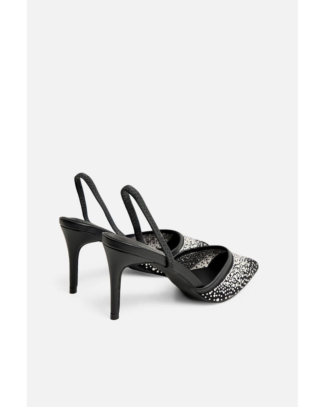 Public Desire White Rochie Mesh Embellished Sling Back Court Heels