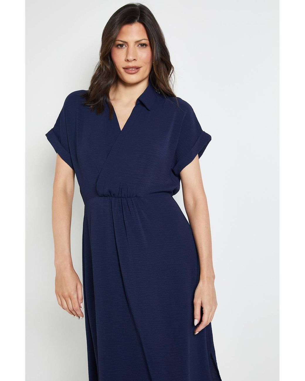 Wallis Blue Summer Roll Sleeve Midi Dress
