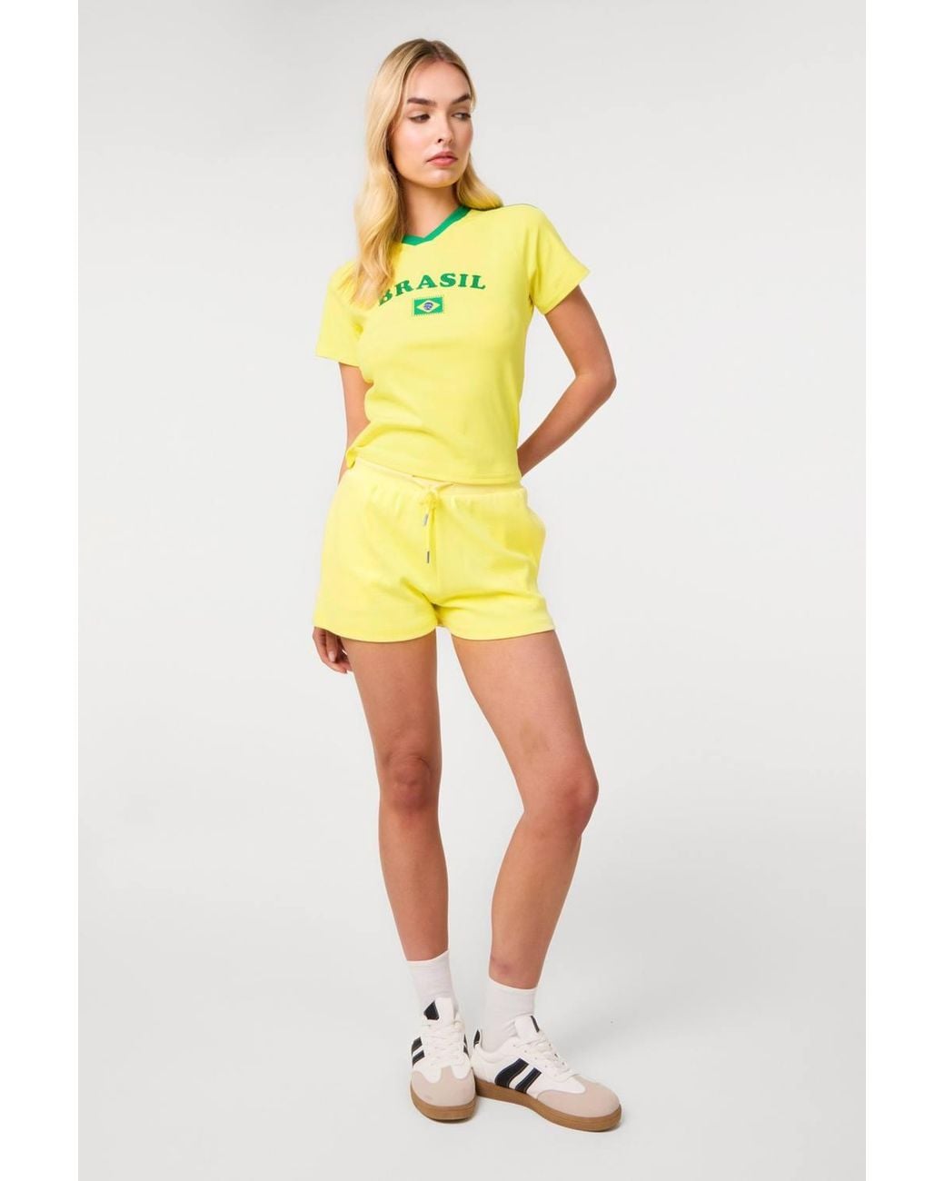 Pink Vanilla Yellow Brazil Embellished Football T-Shirt