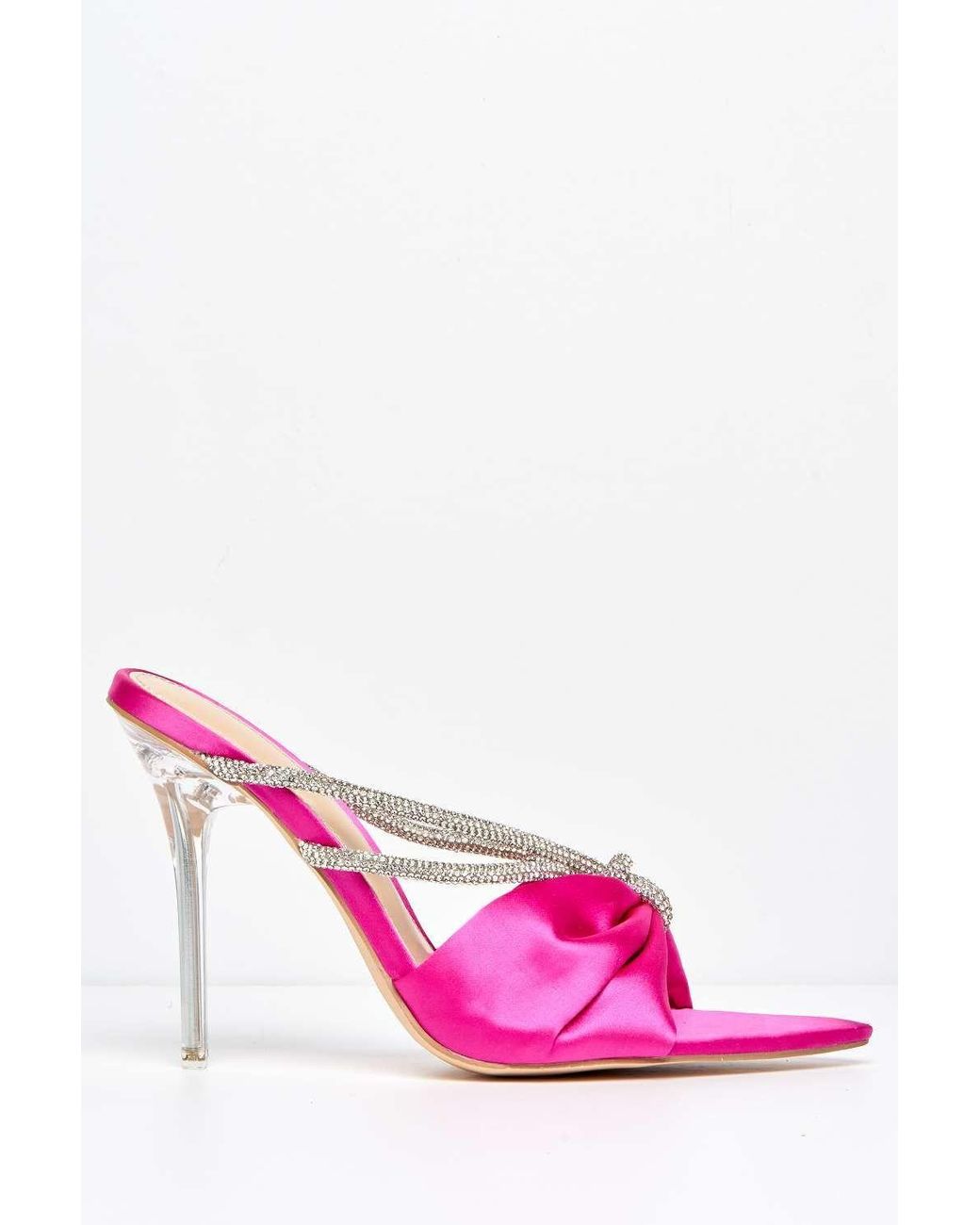 Miss Diva Pink Tanulia Diamante Straps Perspex Stiletto Heel Pointed Toe Mules