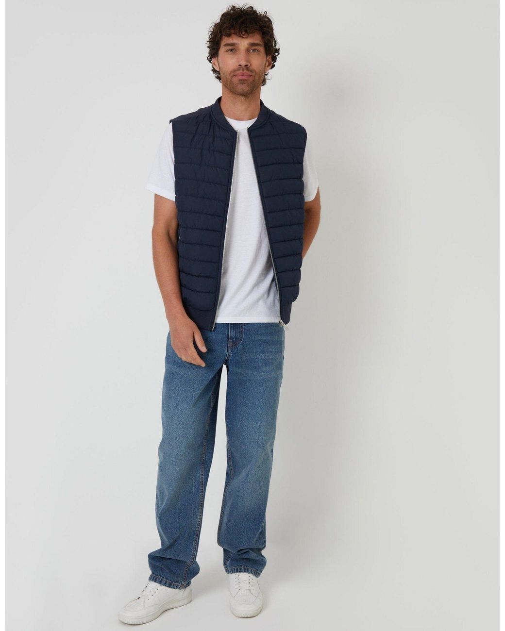 Threadbare Blue Quilted Hybrid Gilet for men