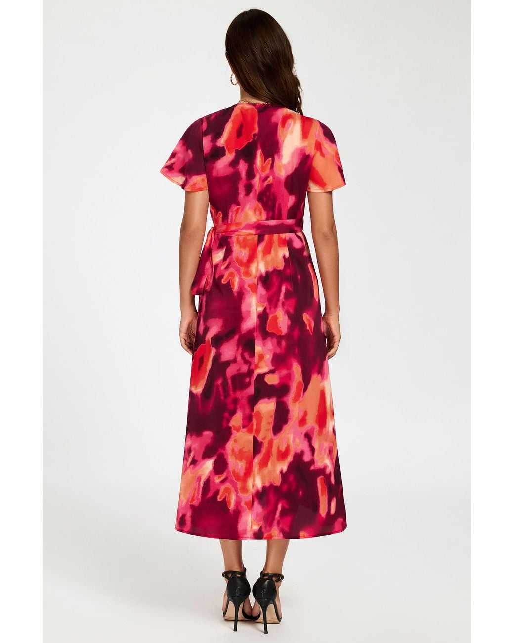 FS Collection Red Abstract Print Wrap Maxi Dress