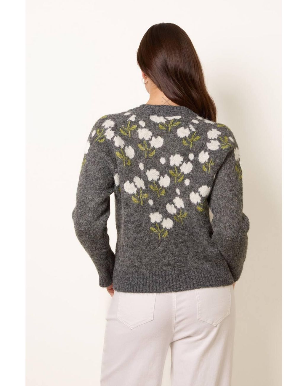 Blue Vanilla Gray Long Sleeve Button Up Round Neck Cardigan