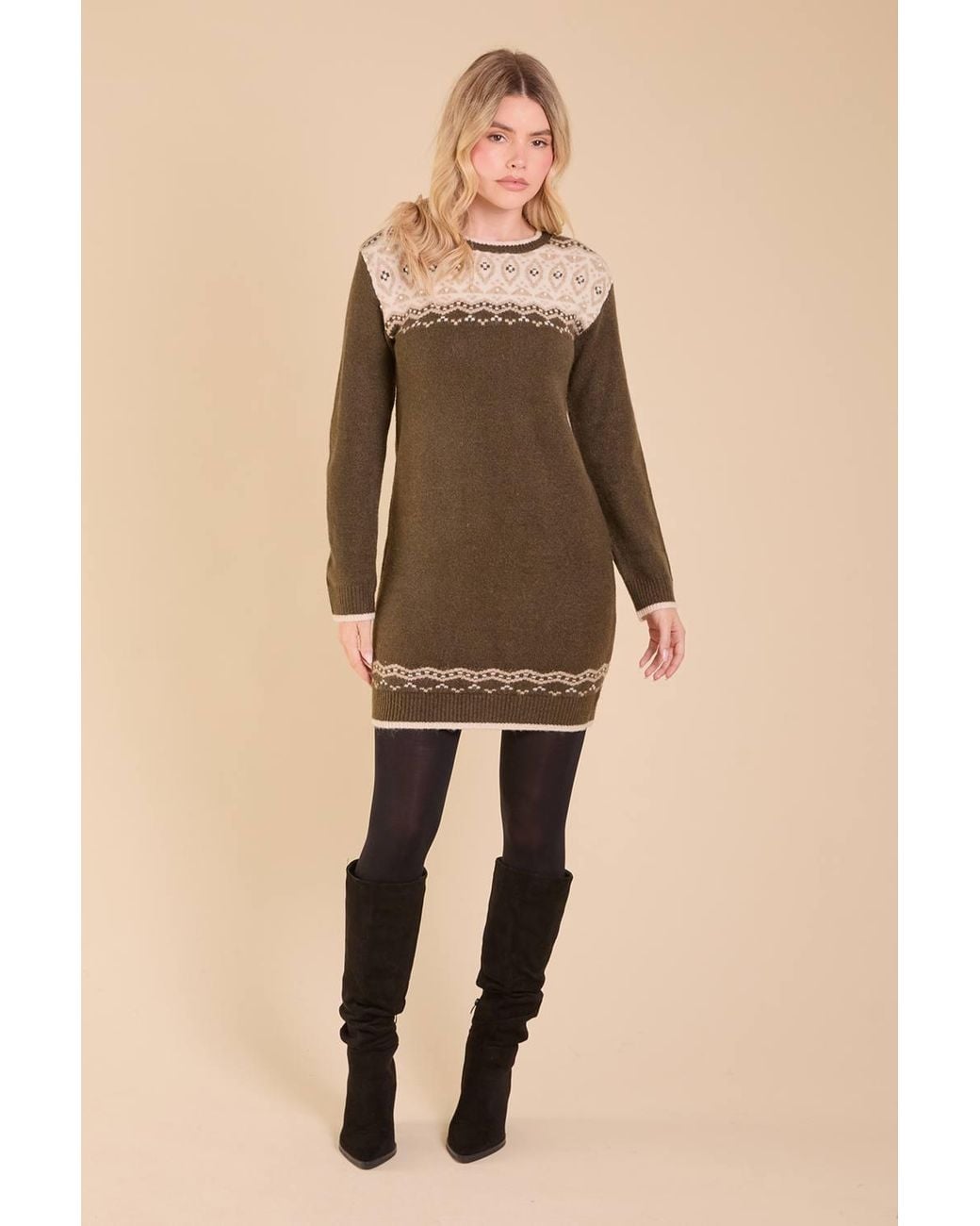 Dorothy Perkins Natural Argyle Knitted Midi Dress