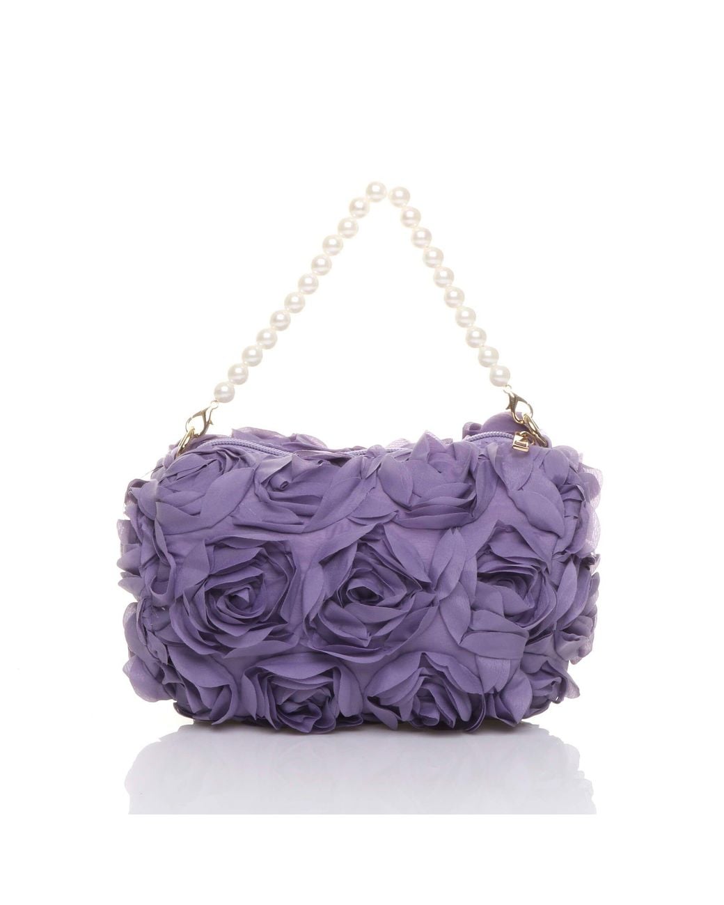 AJVANI Purple Flower Rose Ruffle Wedding Evening Clutch Bag