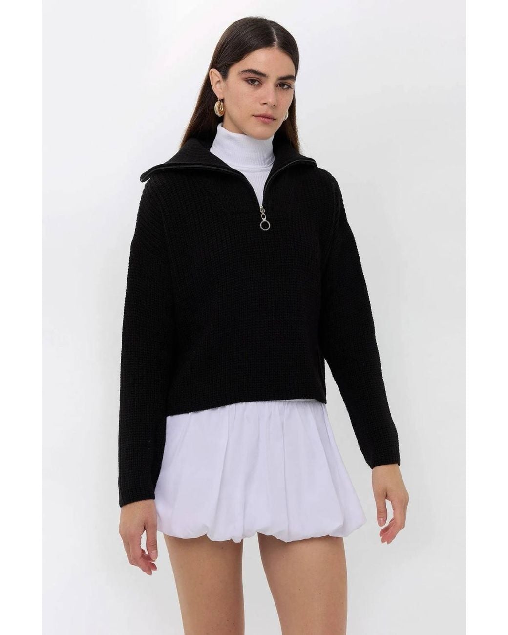 Hiccup Black Zippered Regular-Fit Knit Sweater