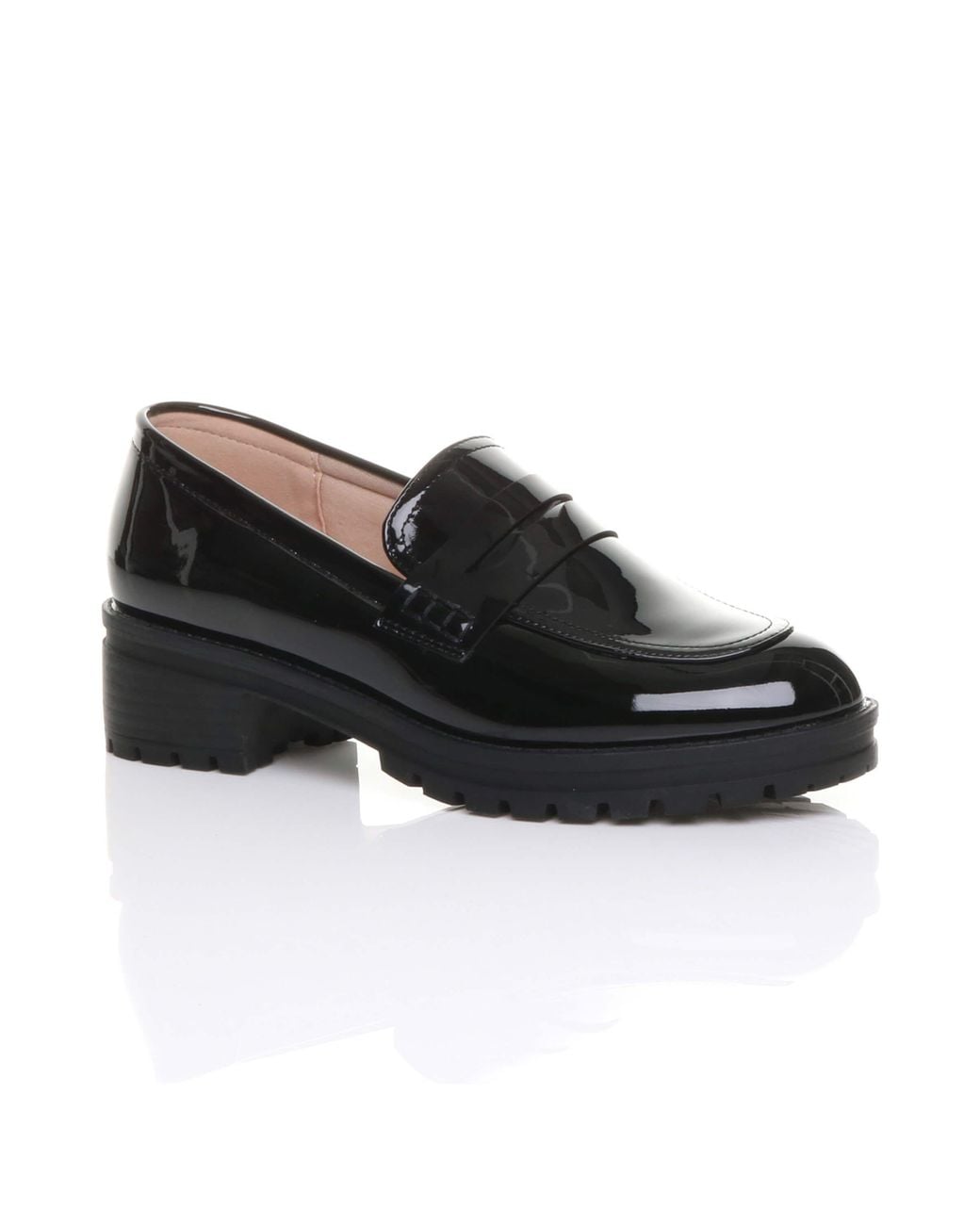 AJVANI Black Mid Heel Chunky Heeled Penny Loafers