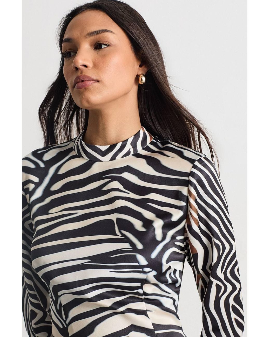 Warehouse Gray Zebra Printed Satin Panelled Maxi Dress