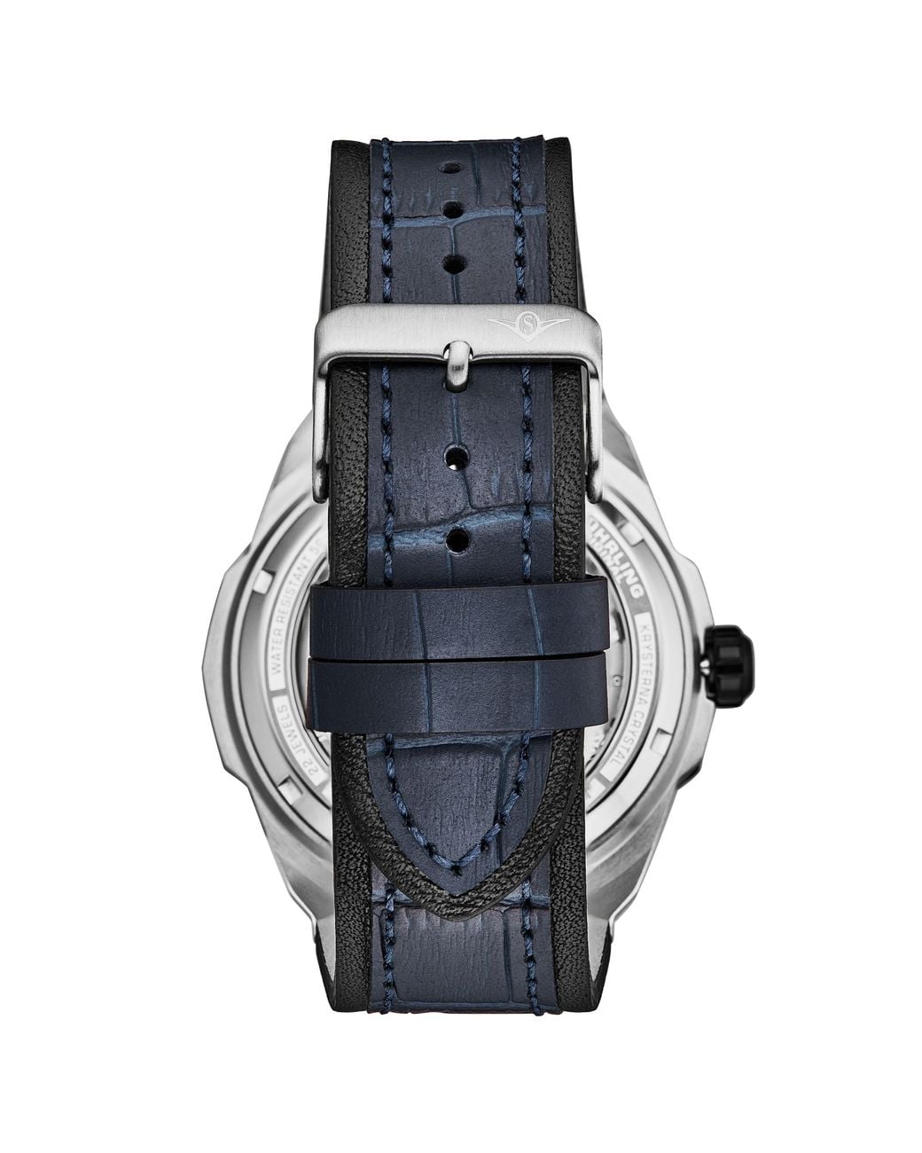 Stuhrling Metallic Dual Time Automatic Navigator Watch, 46Mm Stainless Steel Case, Dual Time, Skeleton Dial, Sun/Moon Phase Indicator for men