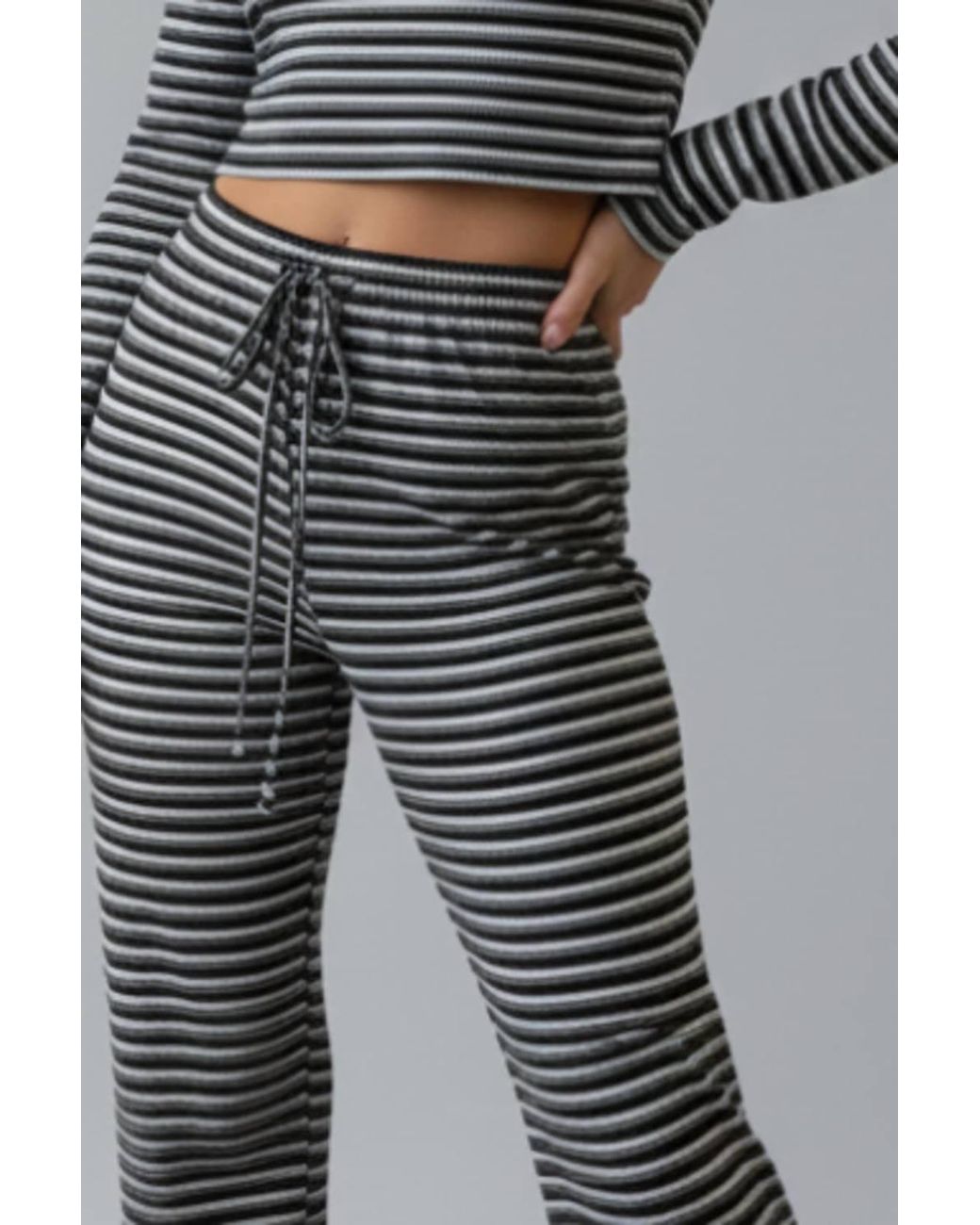 Stylewise Gray Striped Long Sleeve Top & Trouser Co-Ord