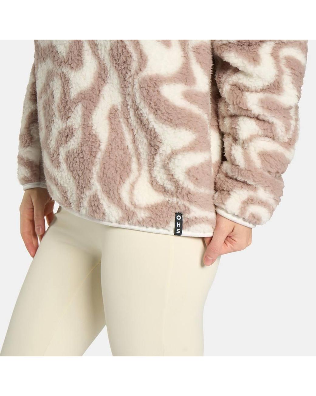 OHS Natural Printed Teddy Half Zip Fleece Sweatshirt Pullover Jumper Top