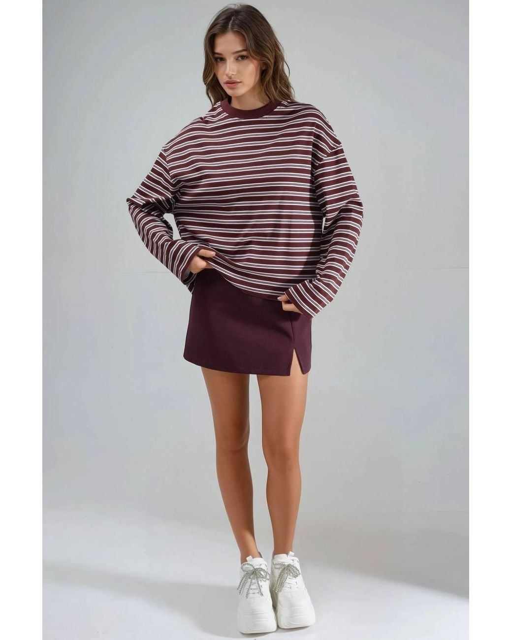Busem Red Striped Crew Neck Long Sleeve T-Shirt