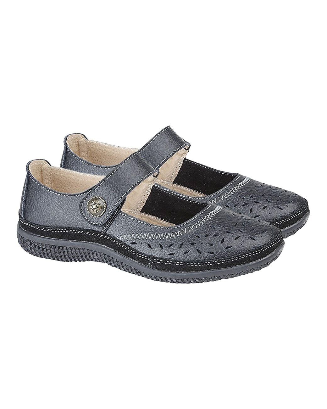 Boulevard Gray Wide Fitting Touch Fastening Perforated Bar Shoes