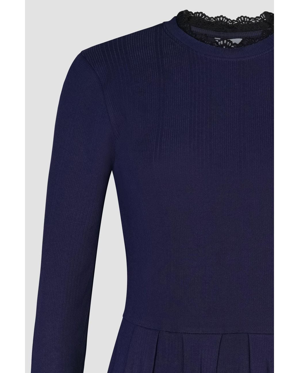 Enorsia Blue Ribbed Jersey Mini Dress With Lace Neck