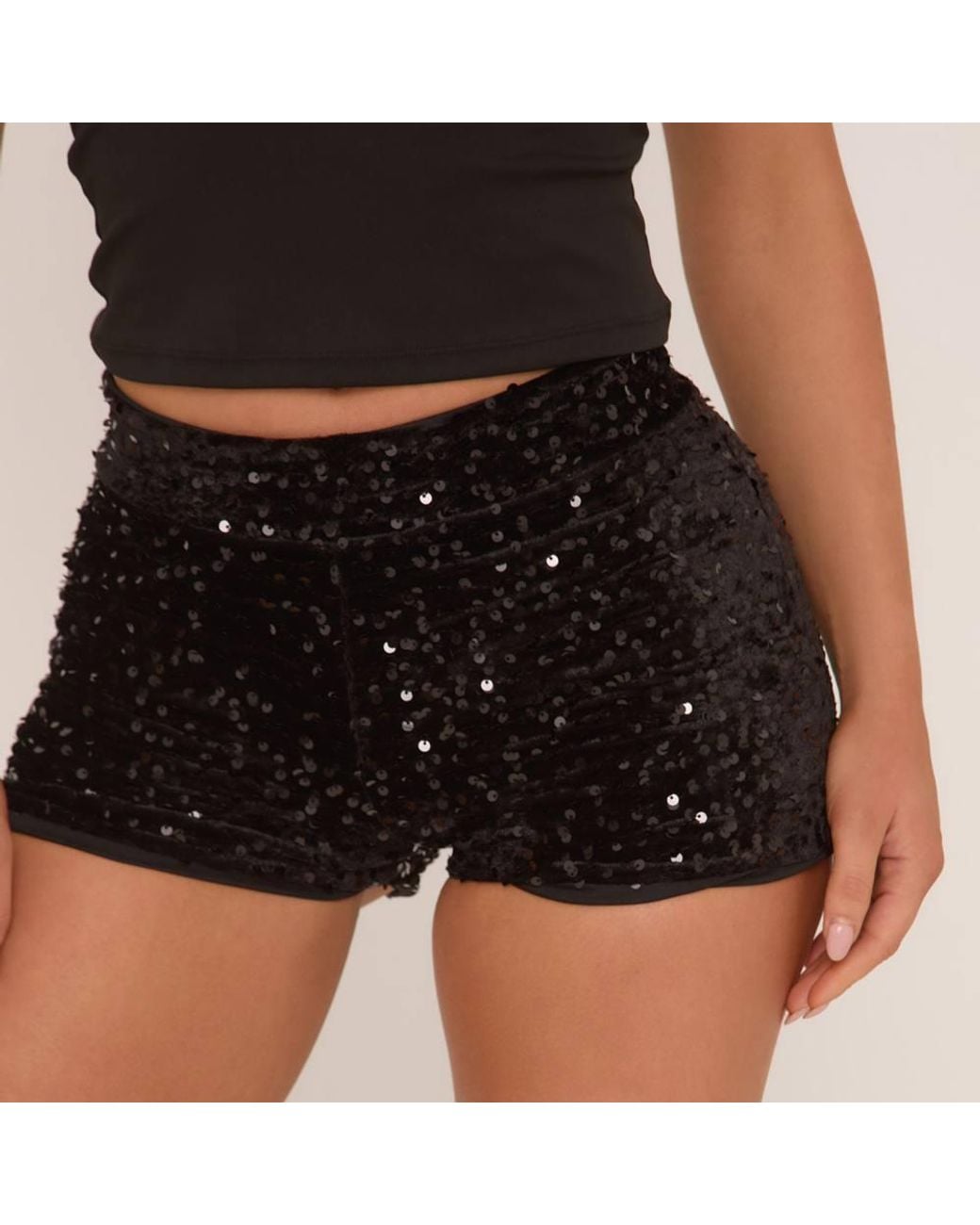 EGO Black Hot Pant Sequin Low Rise Shorts