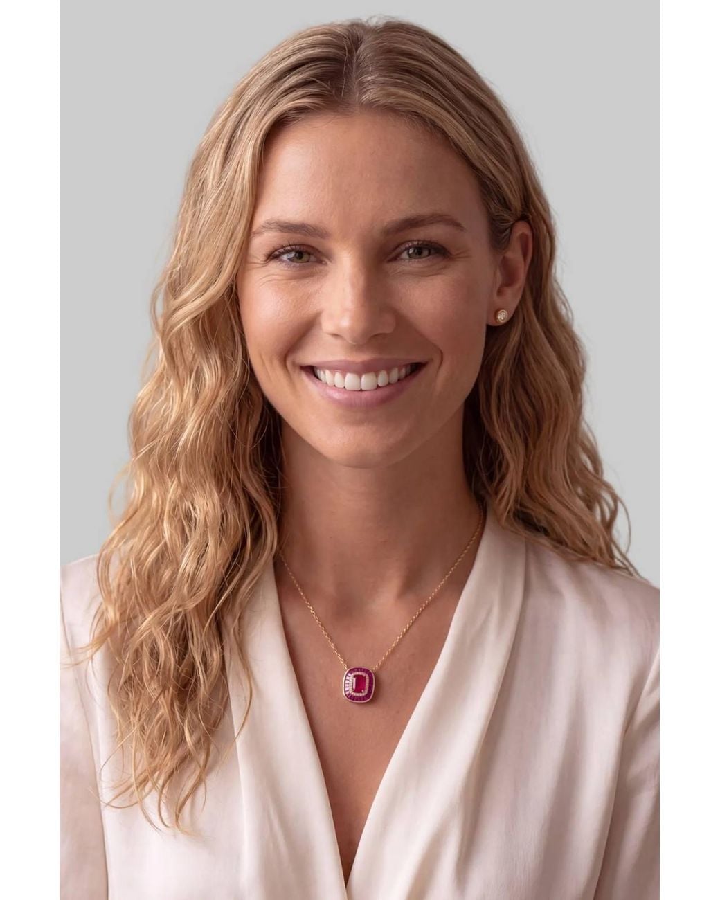 Latelita London Pink Great Gatsby Ruby Pendant Necklace