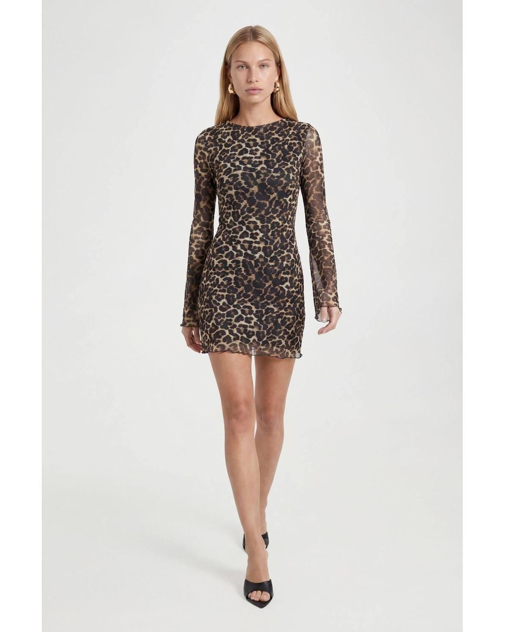 Roselle Black Print Mesh Flare Sleeve Mini Dress