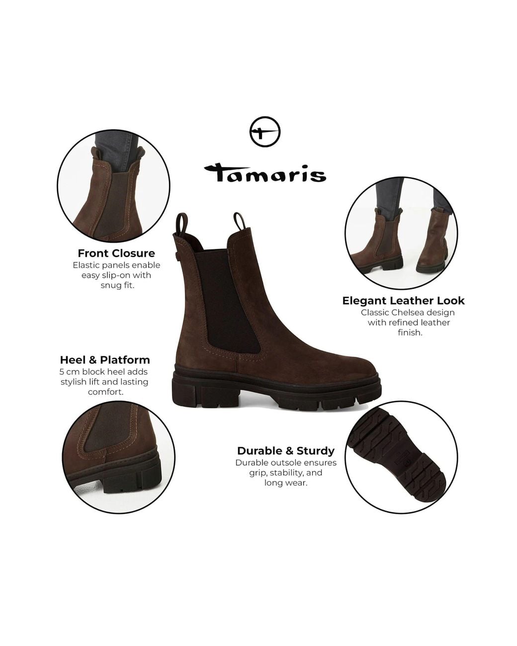 Infinity Leather Brown Tamaris Leather Classic High Pull-On Chelsea Ankle Boots