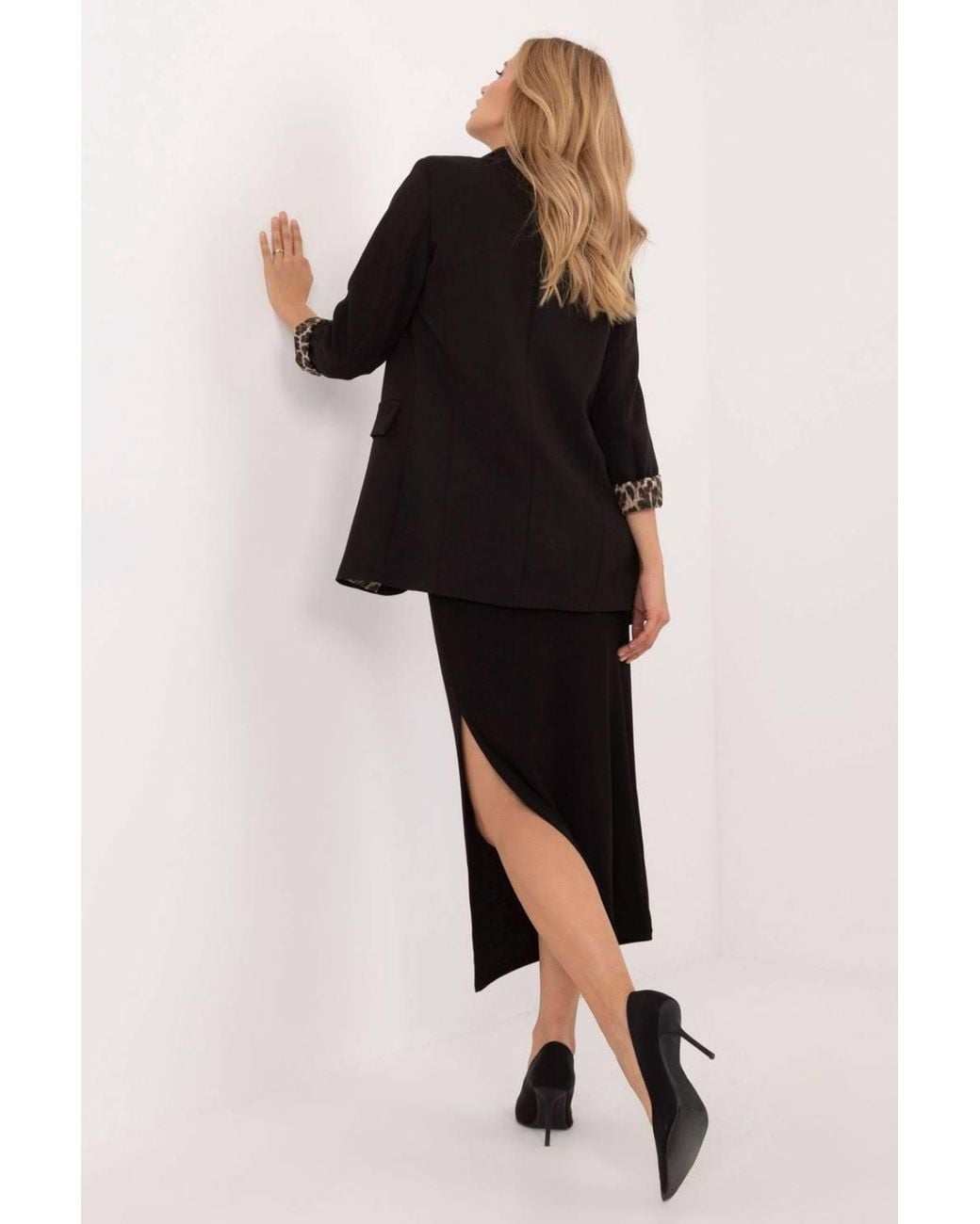 Love Lace Black Ribbed Pencil Midi Skirt With Front Slit