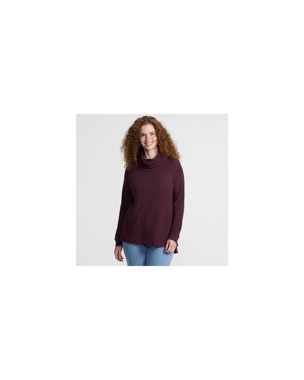 Lands' End Black Petite Long Sleeve Cowl Neck Waffle Tunic