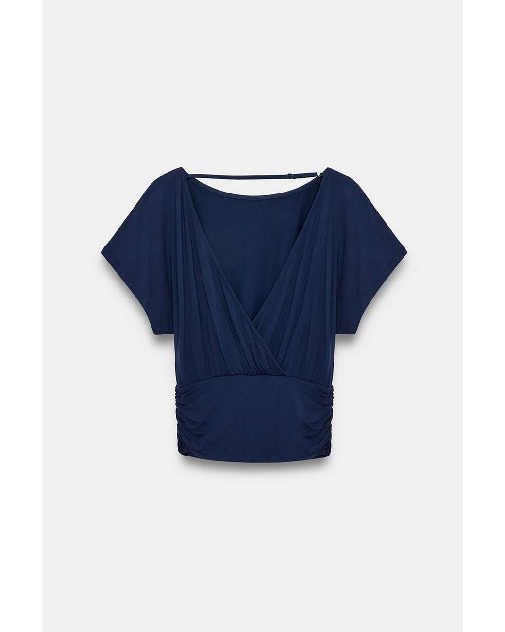 Dilvin Blue Modal Blend Cut-Out Crew Neck Blouse