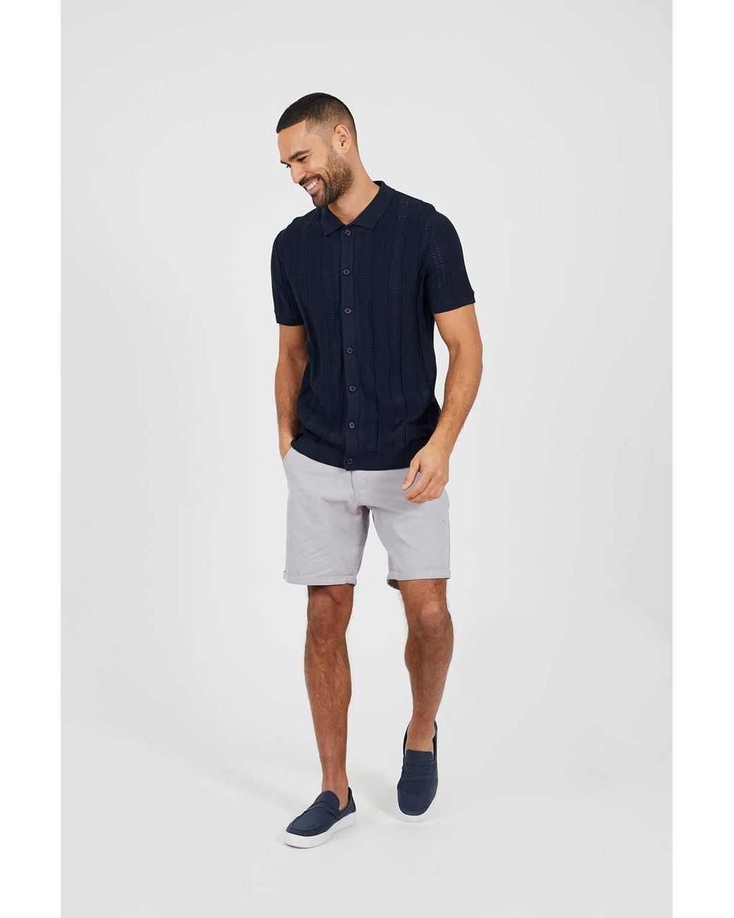 Brave Soul Blue Knitted Short Sleeve Polo Shirt for men