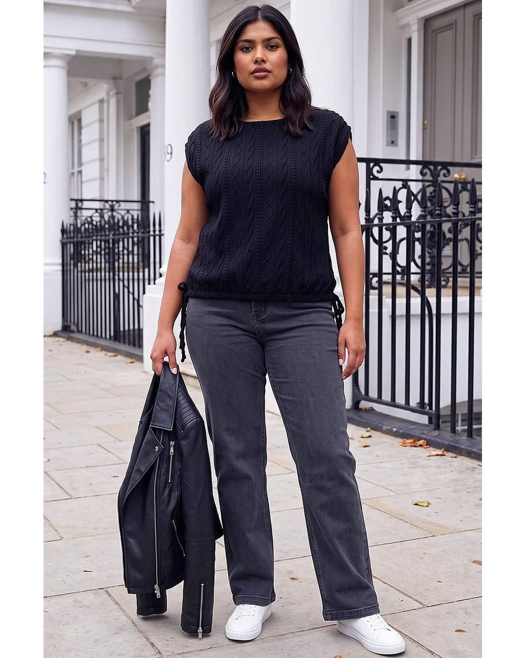 Roman Blue Curve Jacquard Tie Hem Top