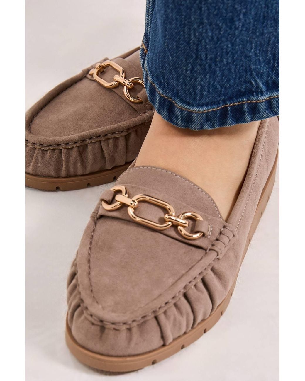 Good for the Sole Blue Wide Fit Mickie Faux Suede Snaffle Low Wedge Comfort Loafers