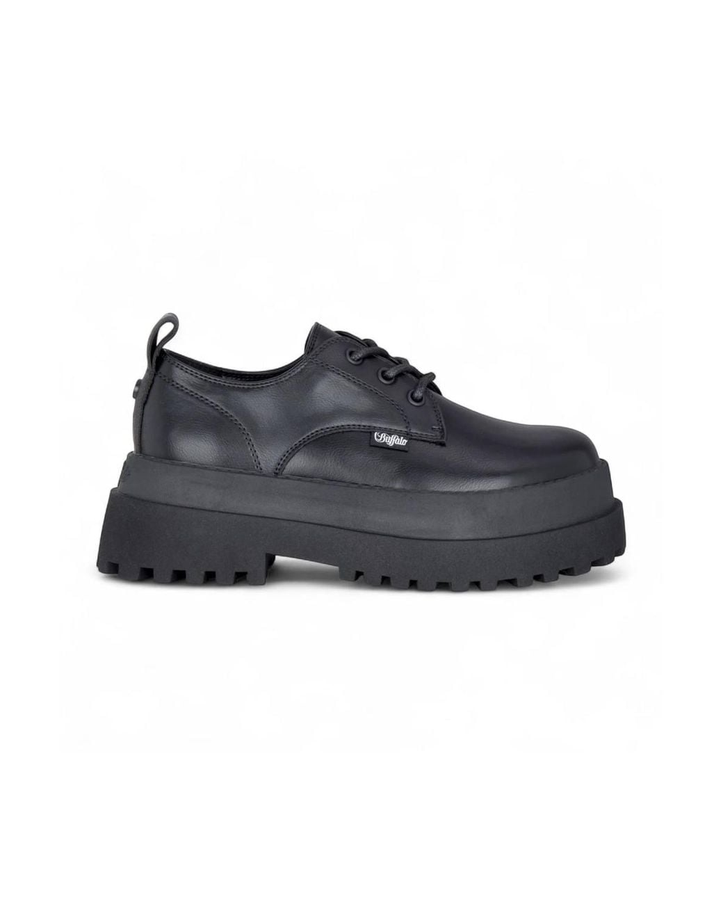 Infinity Leather Black Buffalo Lace-Up Chunky Platform Derby Shoes