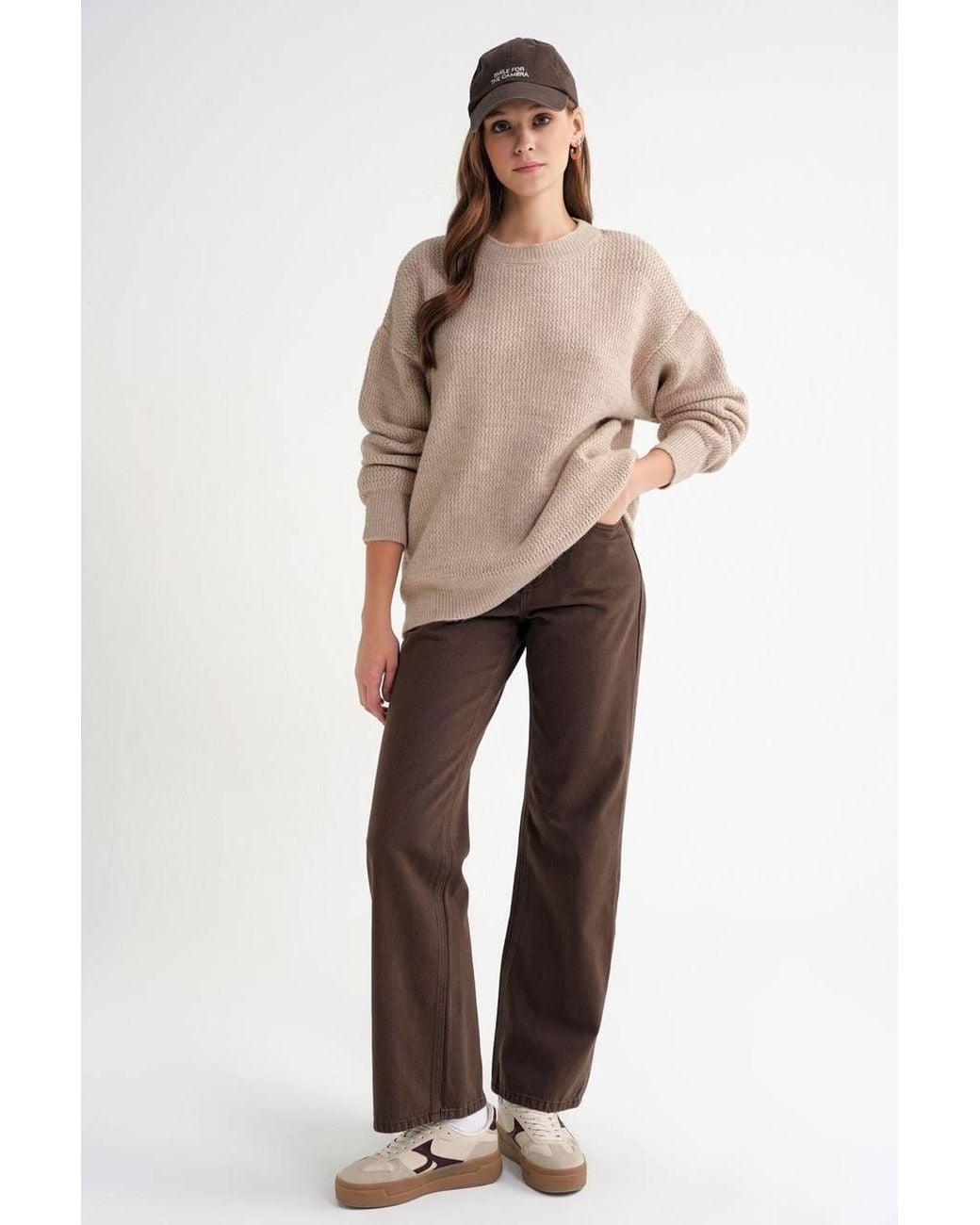 MixRay Natural Long Sleeve Ribbed Knit Sweater